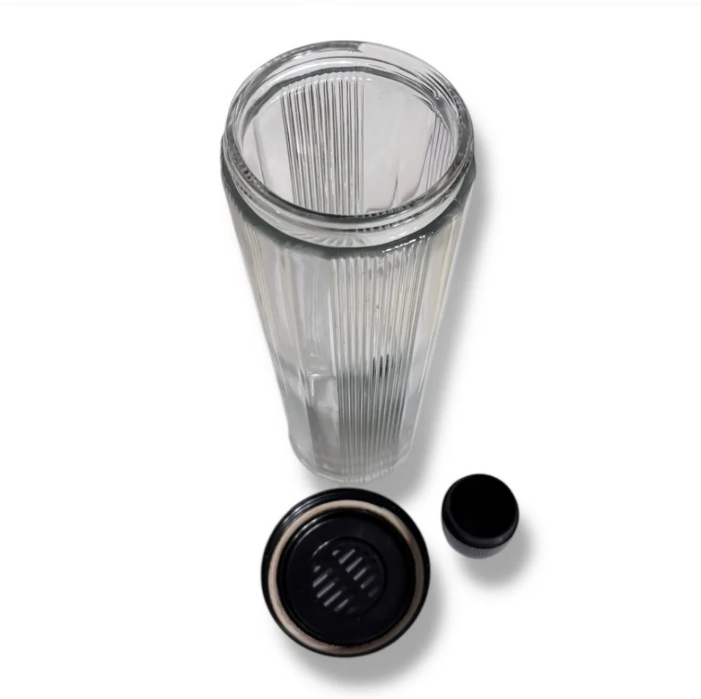 OWENS-ILLINOIS GLASS Glass Martini Shaker with Black Bakelite Lid 1930s VINTAGE